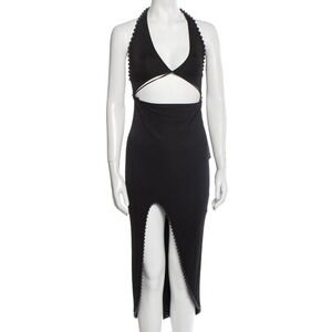 Alexander Wang Halter Dress‎ Cutout Beaded Trim Bodycon Black Size 10